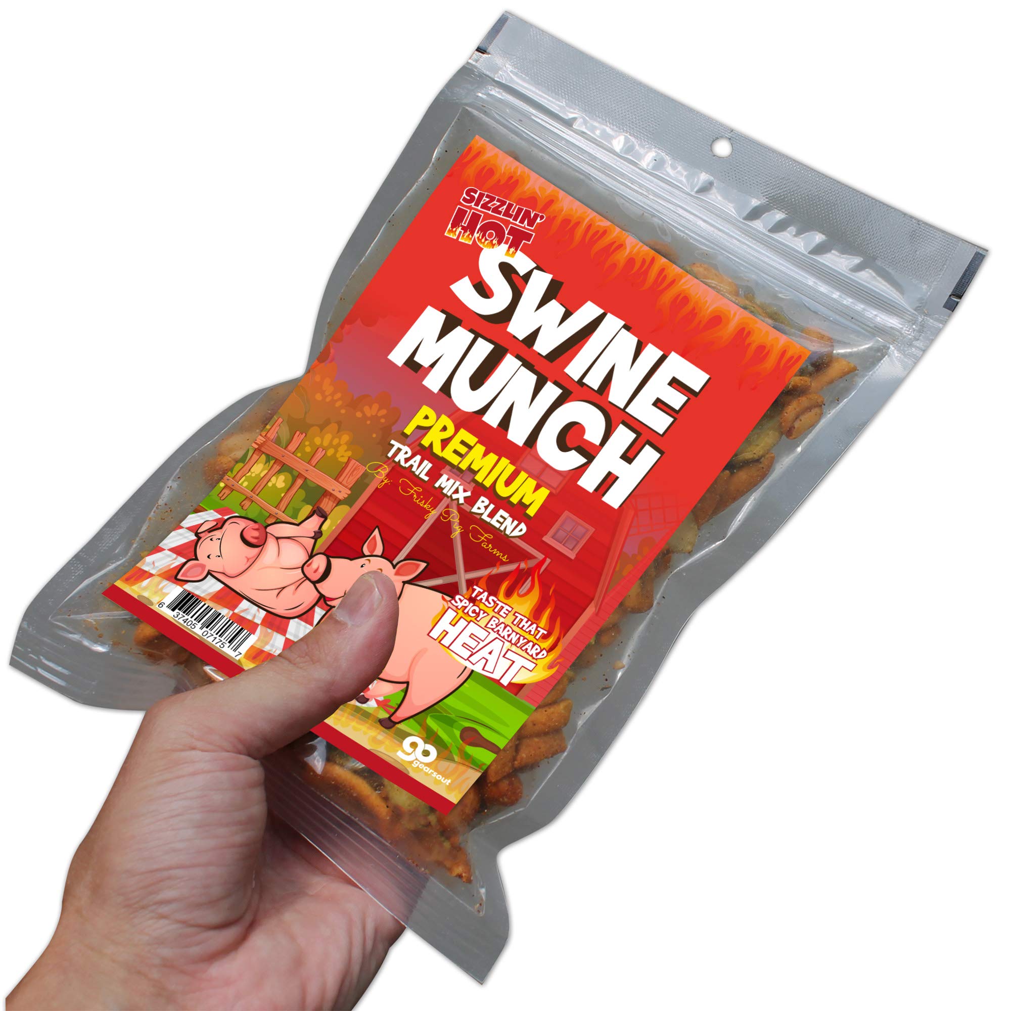 Gears Out Swine Munch Spicy Trail Mix - Funny Pigs on The Farm Design - Edible Gifts for Men - Spicy Mix, Made in The USA