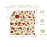 Bee's Wrap Vegan Beeswax Sandwich Wrap - Beeswax Lunch Wrap with Button & Tie - Plastic Free Made in USA Reusable Natural Food Wrap - Meadow Magic