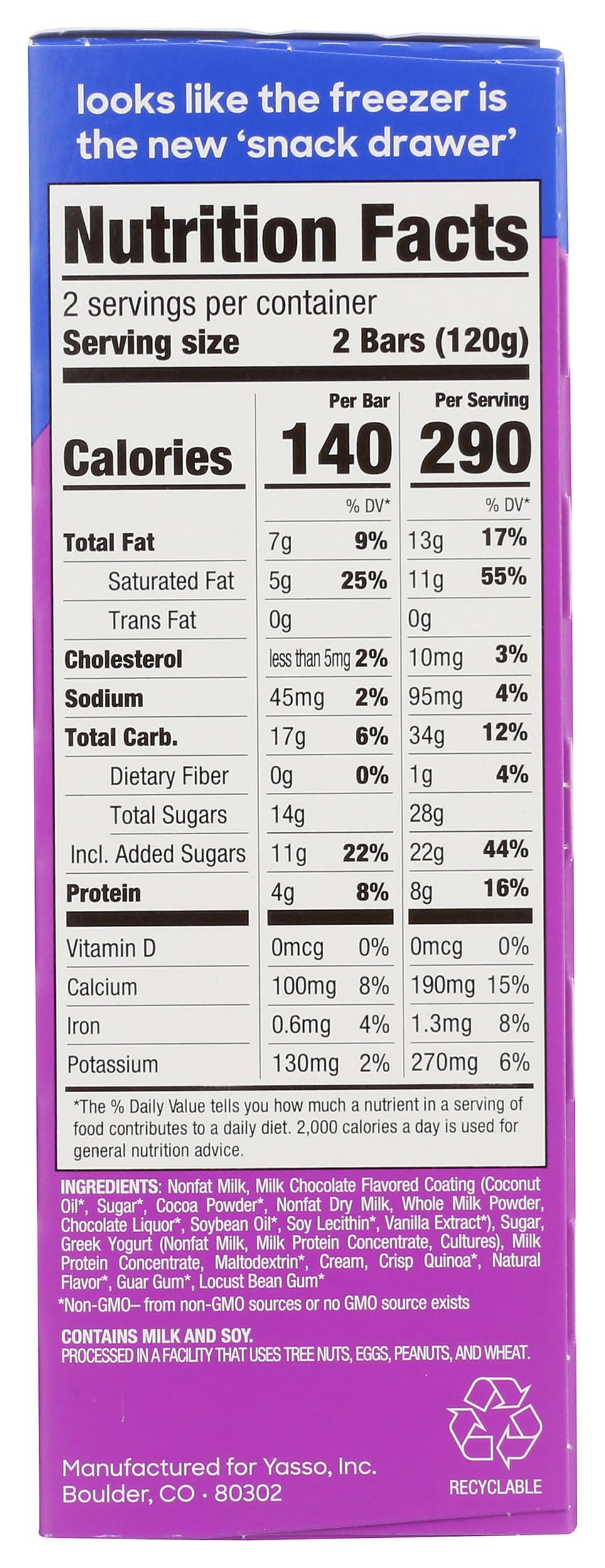 Yasso Vanilla Chocolate Crunch Frozen Yogurt Bars, 10.6 FZ