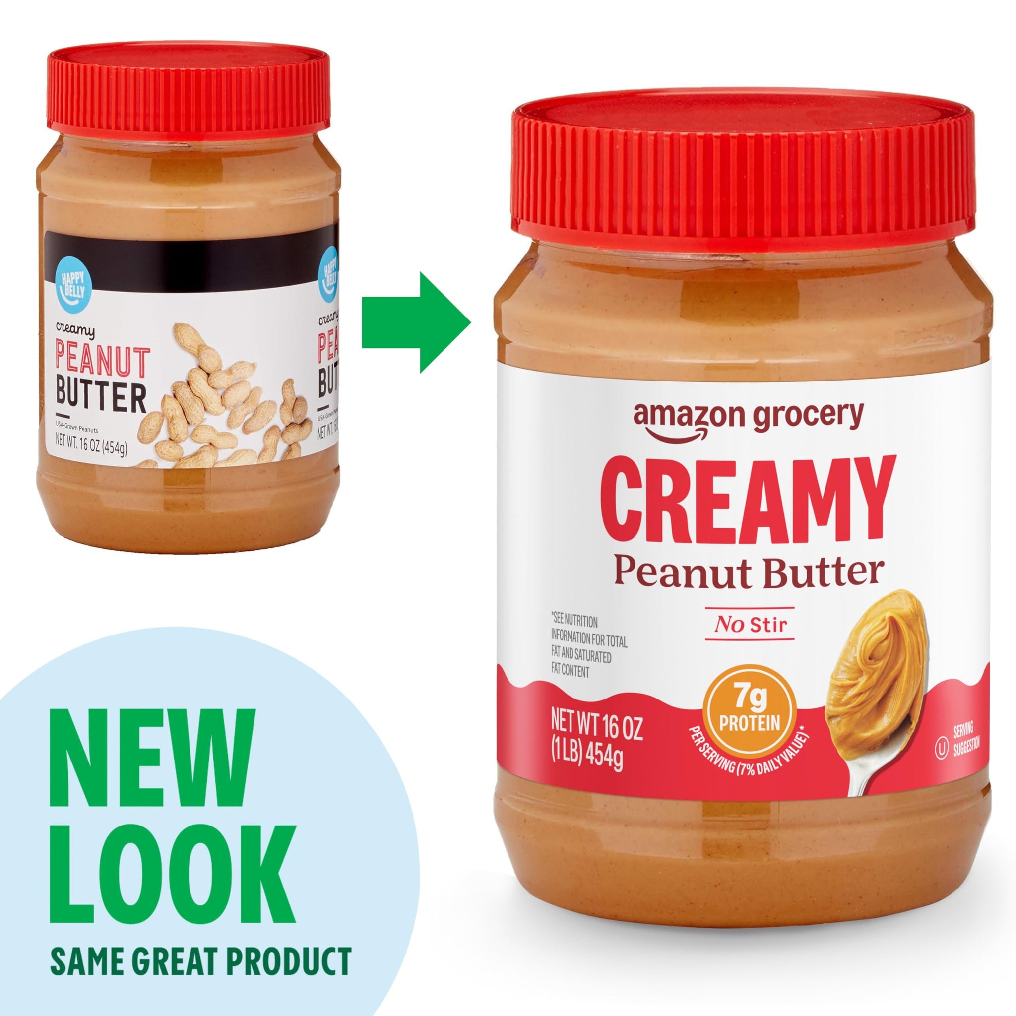 Amazon Grocery, Creamy Peanut Butter, No Stir, 16 Oz