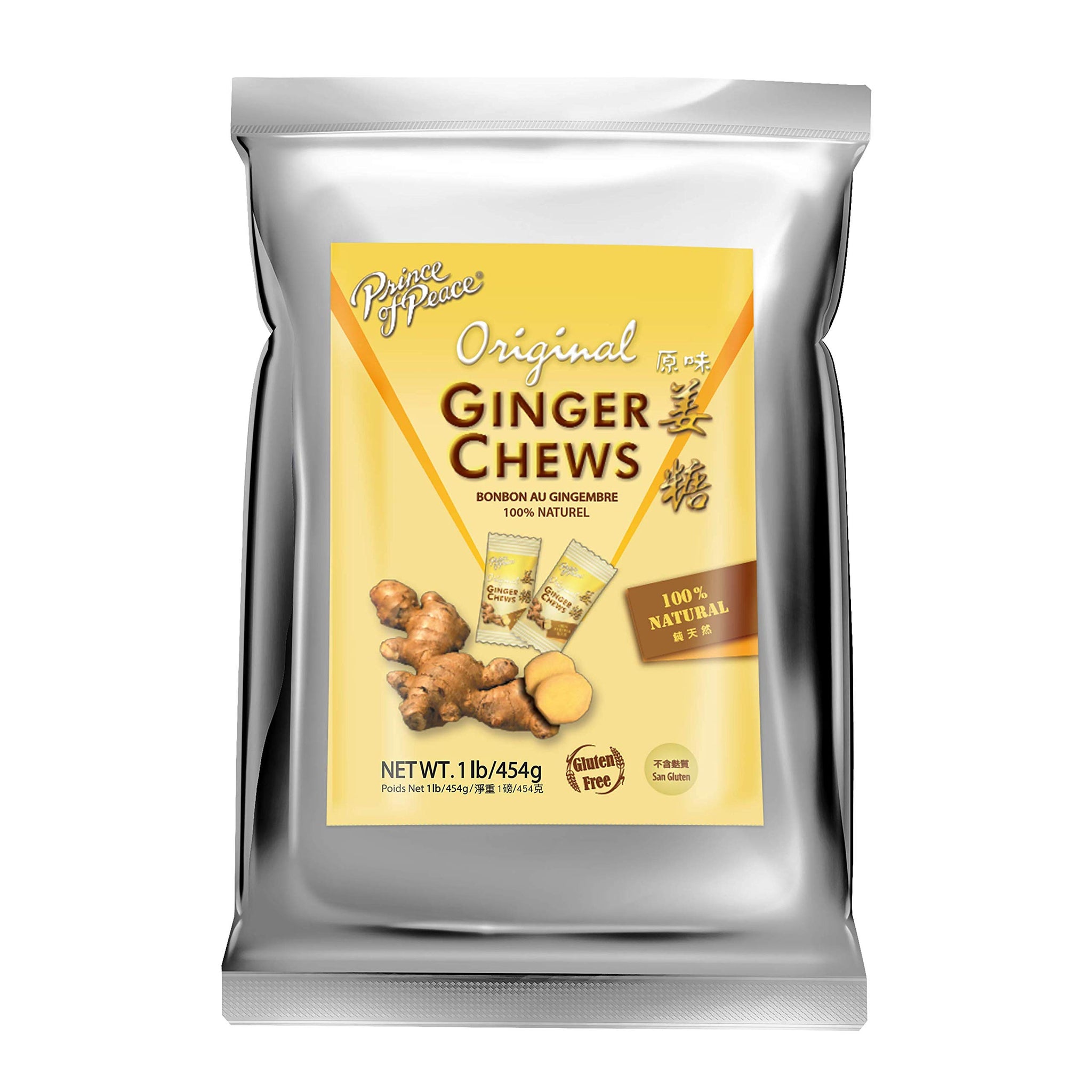 Prince of Peace Original Ginger Chews, 1 lb. - Candied Ginger - Candy Pack - Ginger Chews Candy - Natural Candy