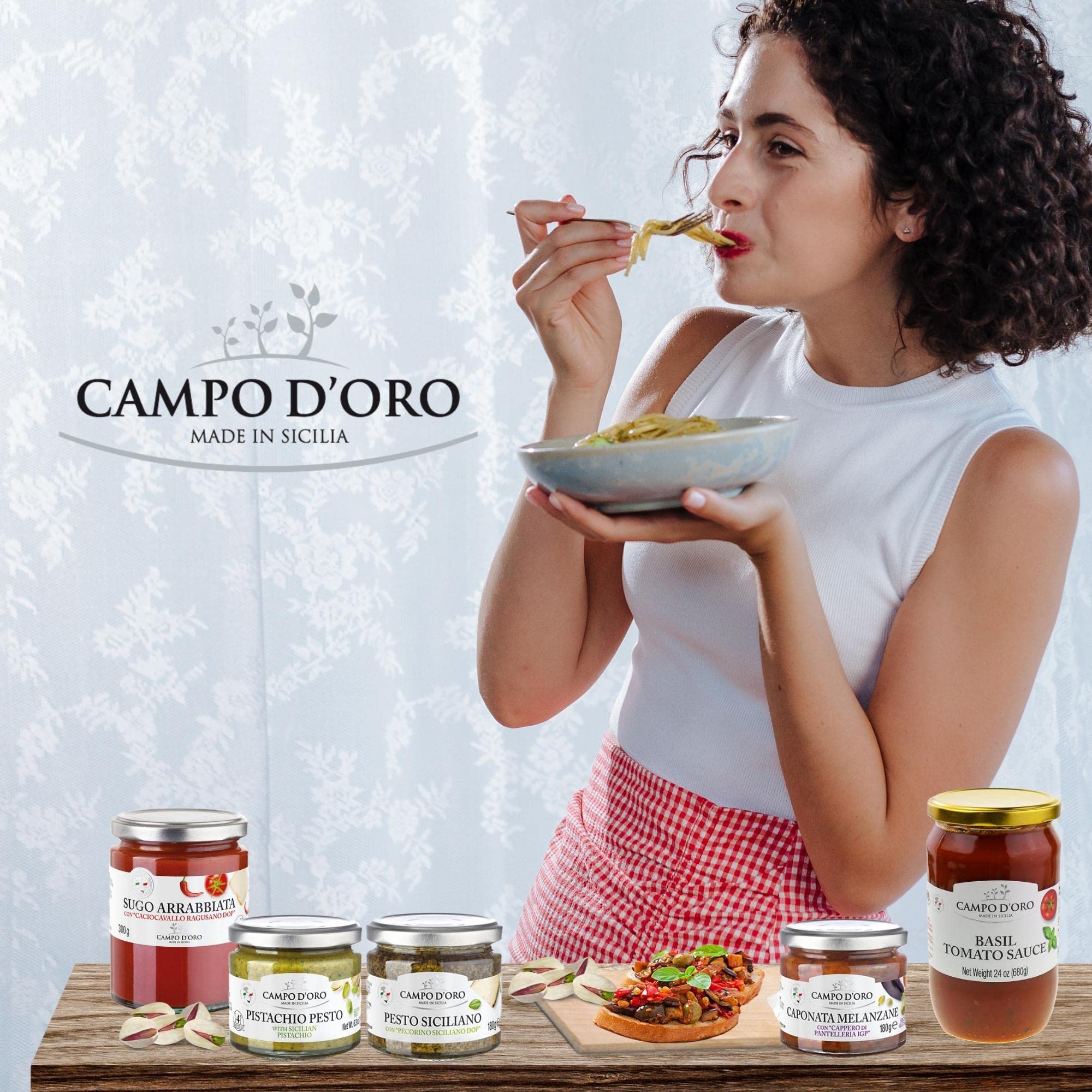 CAMPO D'ORO - Basil Pesto with Pecorino, Sicilian Creamy Pesto, 6.35 oz