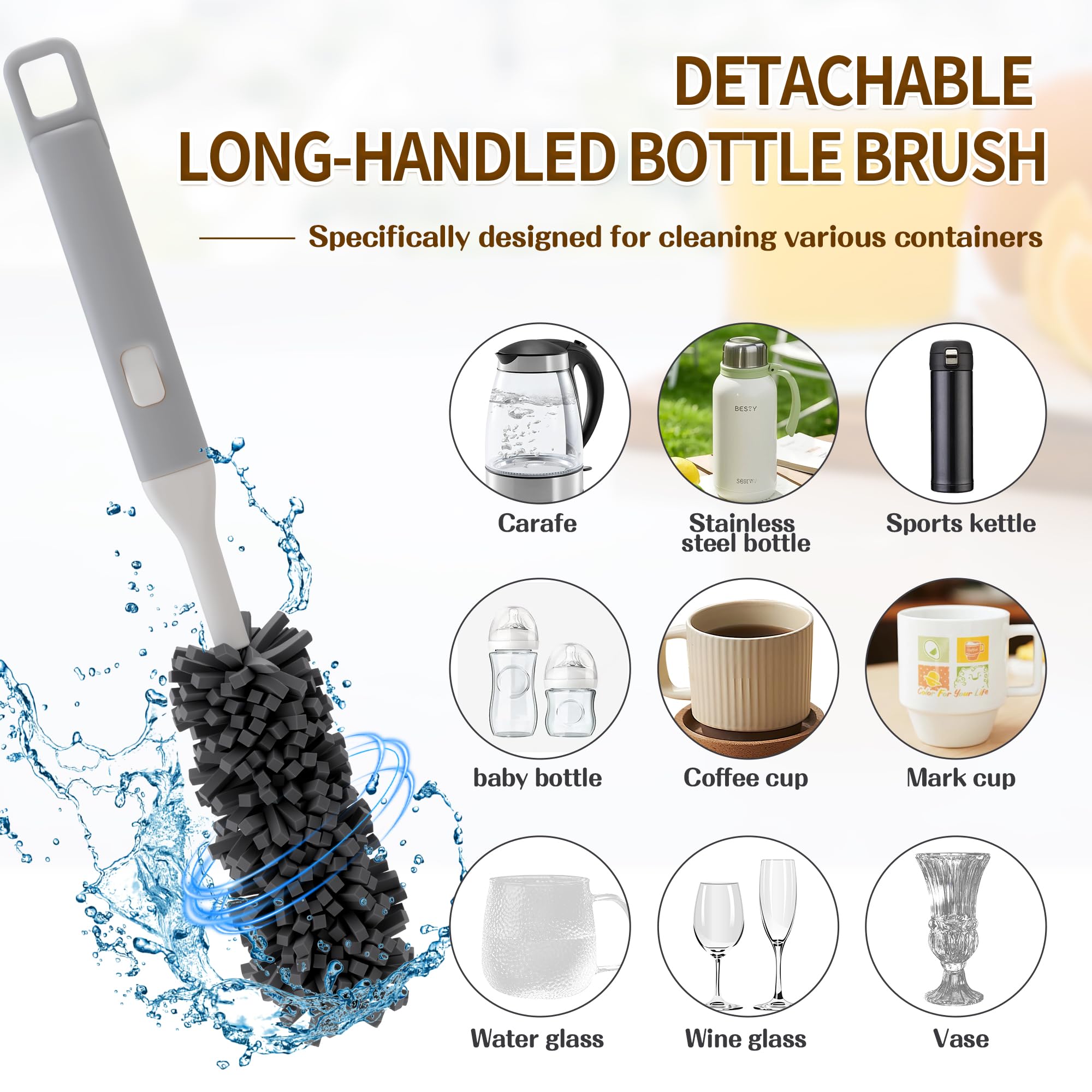 PeiTuSengJin Five-Piece Bottle Brush Cleaning Set Includes 4 Straw Cleaning Brushes and 1 Cup Brush with Detachable Long Handle. Suitable for Cleaning