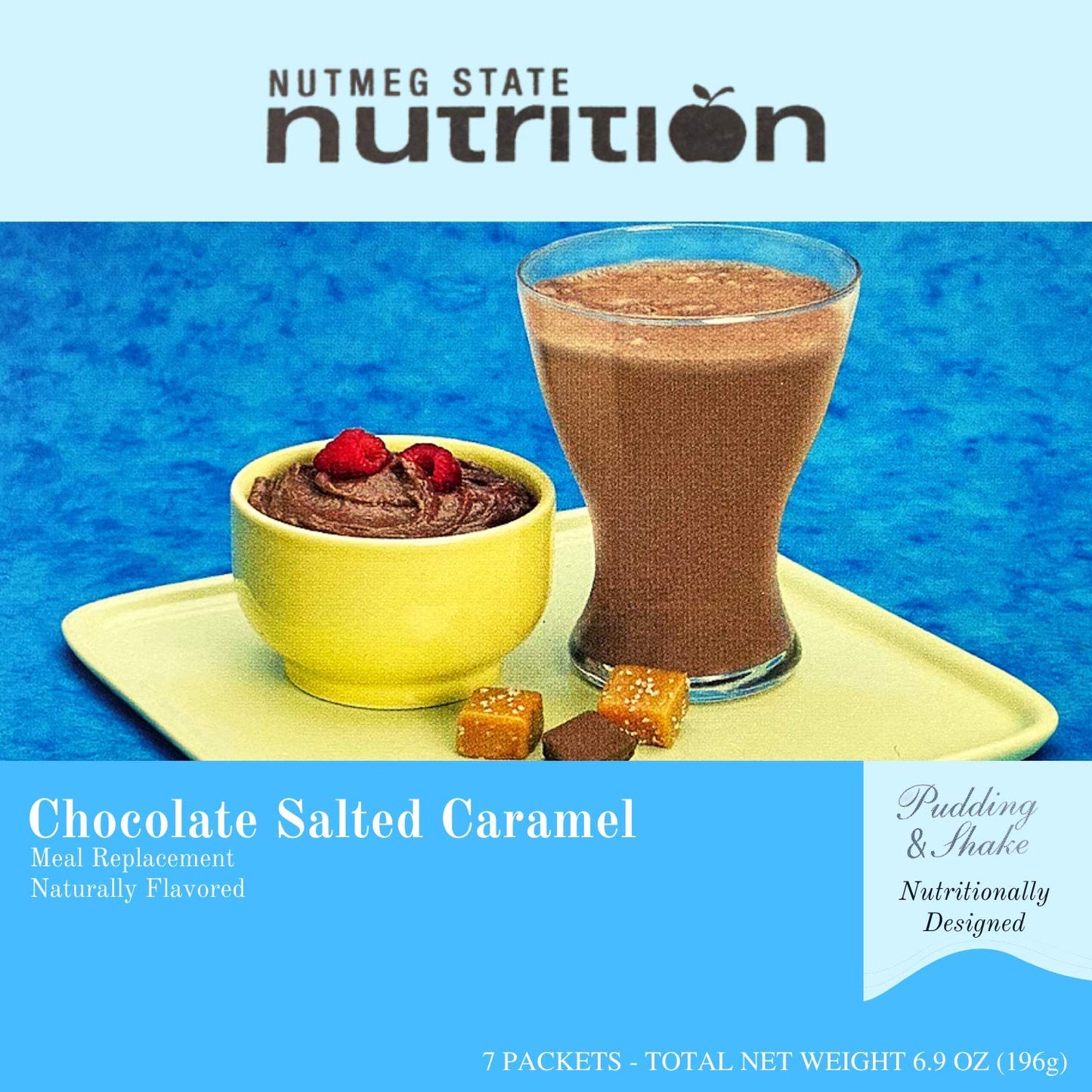 Nutmeg State Nutrition High Protein Meal Replacement Weight Loss Shake/Low-Carb Diet Shakes & Pudding Mix (15g Protein) - Chocolate Salted Caramel