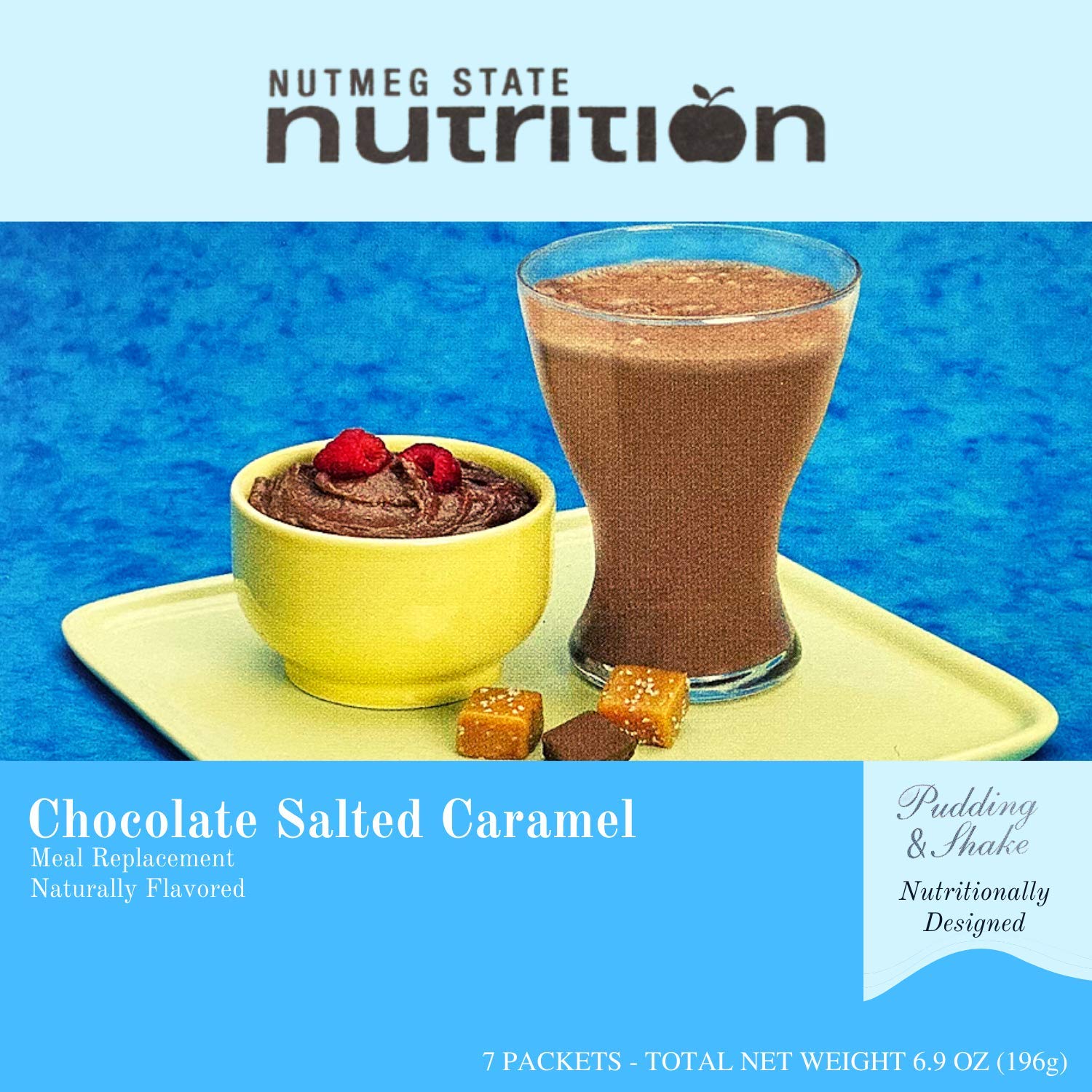 Nutmeg State Nutrition High Protein Meal Replacement Weight Loss Shake/Low-Carb Diet Shakes & Pudding Mix (15g Protein) - Chocolate Salted Caramel
