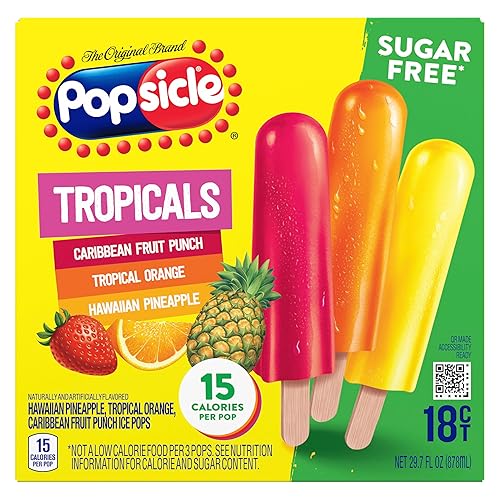 Popsicle Ice Pops 18 Count Tropicals For a Sugar Free Frozen Dessert Frozen Ice Pops With only 15 Calories 29.7 oz