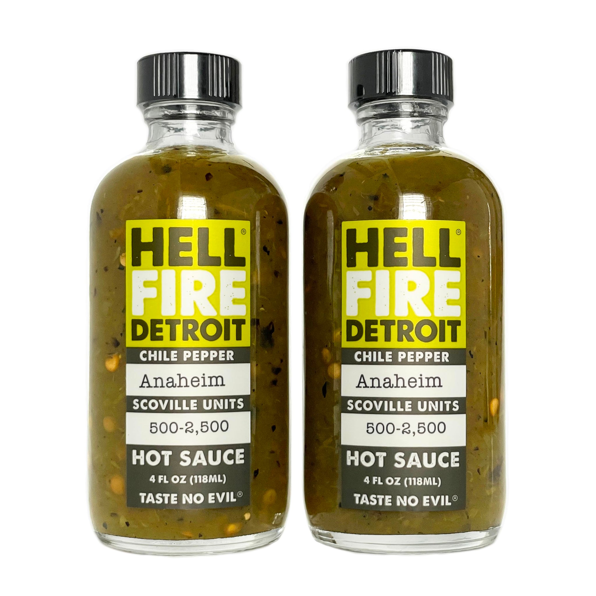 Hell Fire Detroit Anaheim Hot Sauce (Mild), Crafted with Fresh, Fire-Roasted Anaheim Chile Peppers, All-Natural, Vegan, Gluten-Free, Low Sodium - 4 Fl