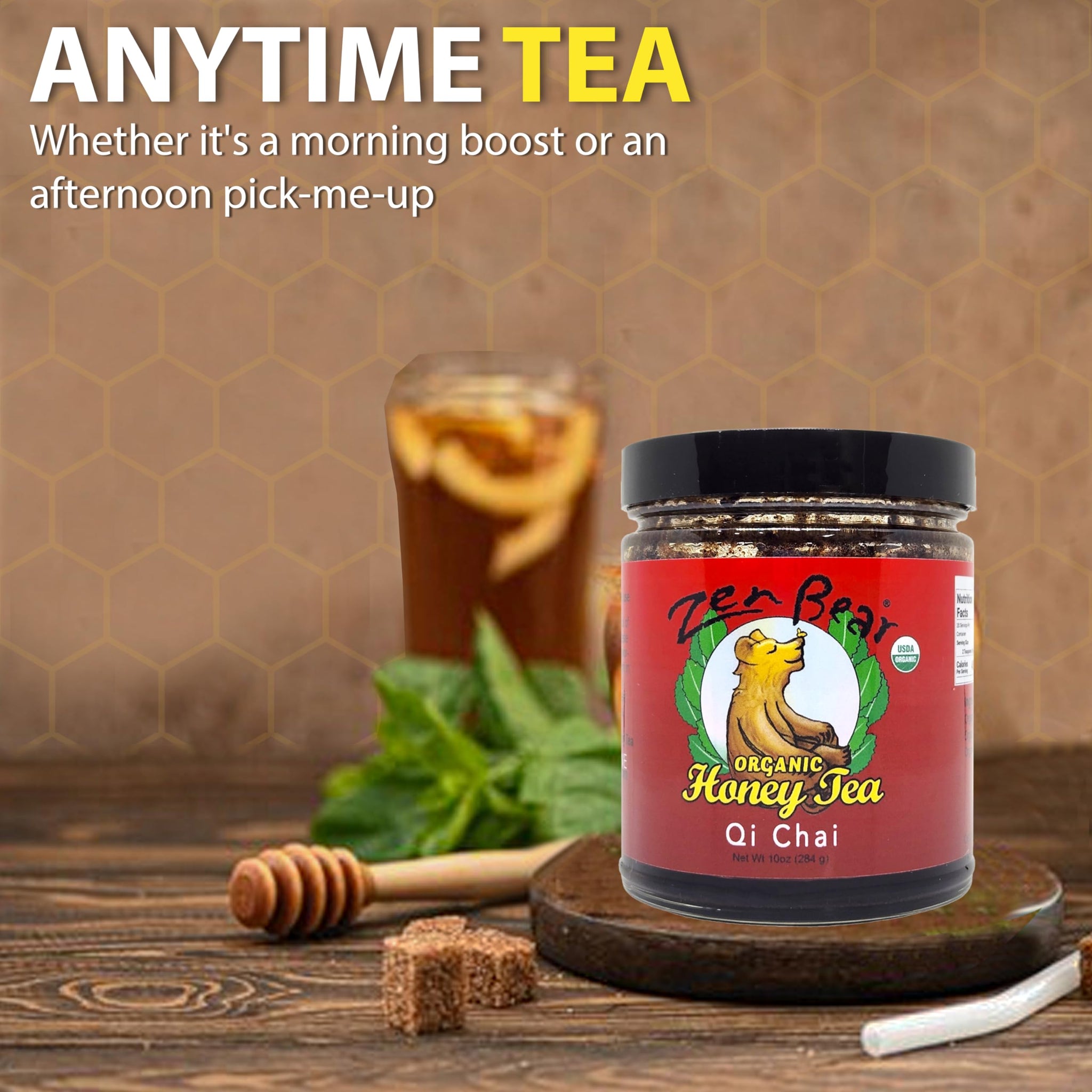 Zen Bear Organic Qi Chai Honey Tea - Rich India-Inspired Flavor Infused with Premium Black Tea, Cinnamon, Cardamom, Cloves, and Black Pepper