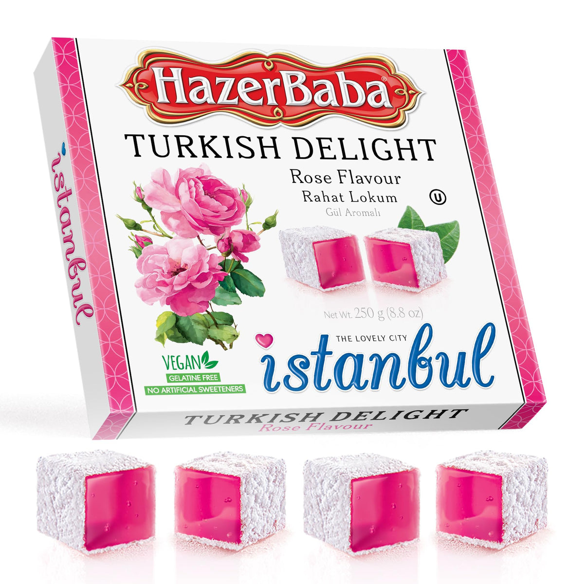 HazerBaba Turkish Delight Candy Rose Flavor, 8.8 Oz (Pack of 1), Lokum