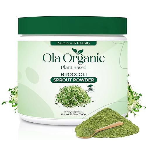 Ola Organic Broccoli Sprout Powder - Sulforaphane-Rich Superfood with Vitamins & Minerals- Supports Daily Wellness & Vitality - Non-GMO (300g Jar)