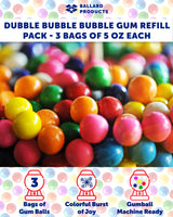 Dubble Bubble Bubble Gum Refill Pack - 3 Bags of Dubble Bubble Gumballs - 5oz Each - Dubble Bubble Gumball Machine Refill - Bundle With Ballard