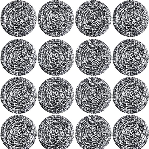 16 PCS Stainless Steel Sponges Scrubbers Cleaning Ball Utensil Scrubber Density Metal Scrubber Scouring Pads Ball for Pot Pan Dish Wash Cleaning