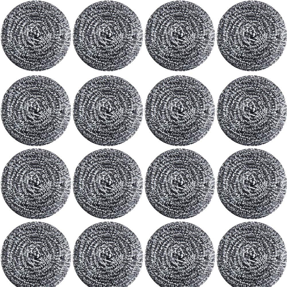16 PCS Stainless Steel Sponges Scrubbers Cleaning Ball Utensil Scrubber Density Metal Scrubber Scouring Pads Ball for Pot Pan Dish Wash Cleaning