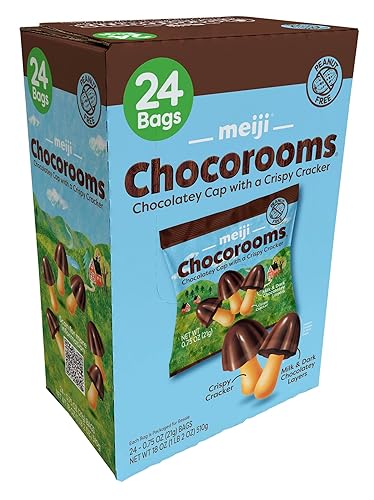 MEIJI Chocorooms Crispy Crackers - .75oz, Pack of 24 - Crunchy Pretzel Shell with Smooth Delicious Crème