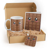 3dRose Kawaii Chocolate Bar Gift Set with Mug, Coaster, Card, and Keychain - Cute Present for Friends and Chocolate Lovers