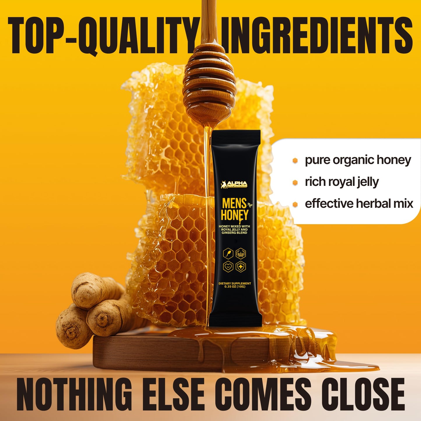 Royal Jelly Honey for Men - Extra Strength Quality, Improved Formula, Herbal Superfood Mix - Raw & Natural Energy & Power Honey Packs, No Added Sugar