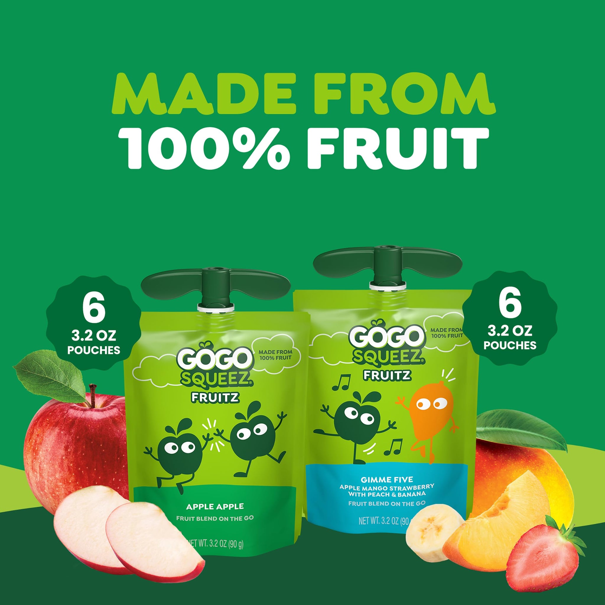 GoGo squeeZ Applesauce and Fruit Puree Variety Pack, Apple & Gimme Five!, 3.2 oz (Pack of 12), Unsweetened Fruit Snacks for Kids, Gluten Free, Nut