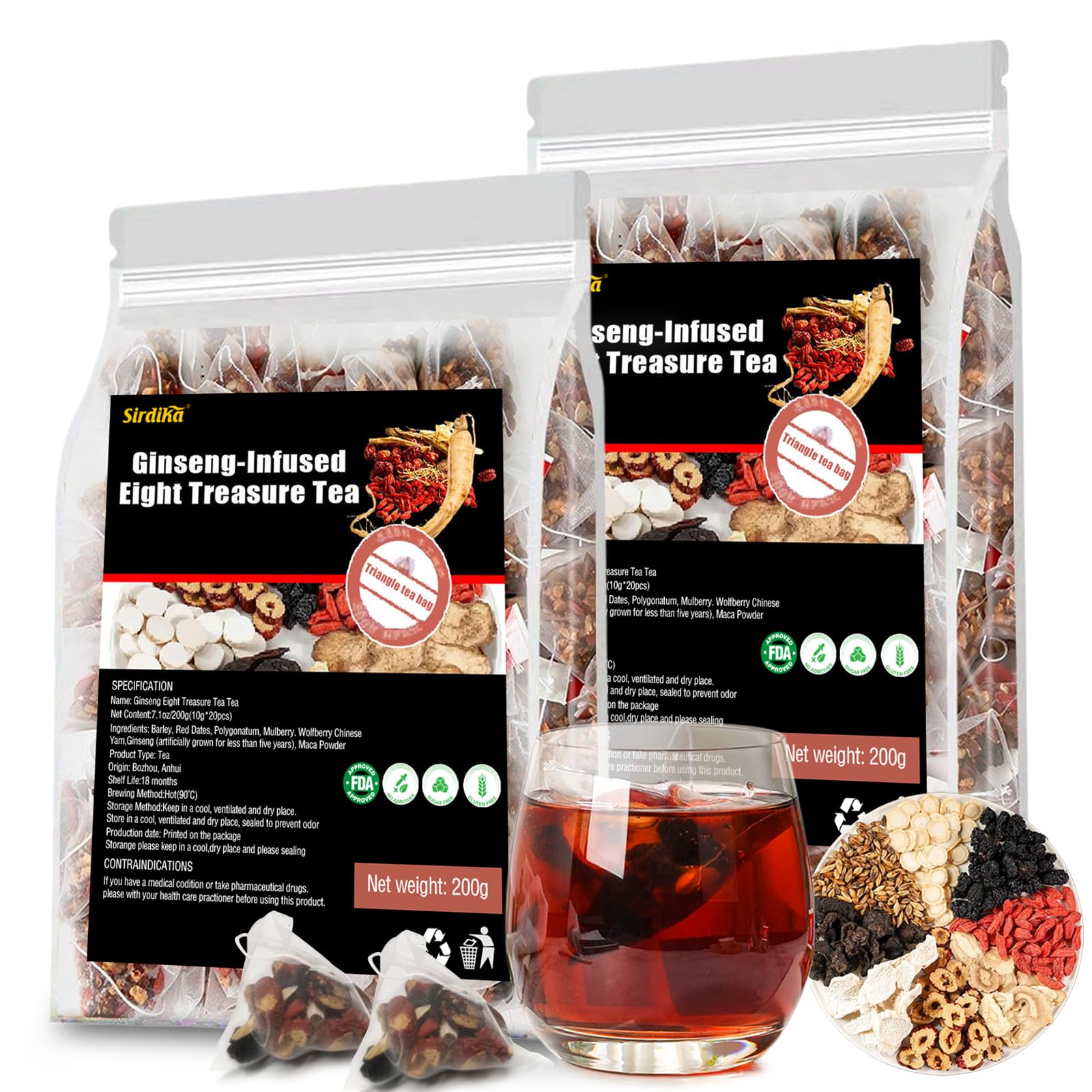 Ginseng-Infused Eight Treasure Teas, Kidney Tea Formula Ginseng Six Treasure Tea, Kidney Cleanse Detox Health Teabag for Women & Men, 8 Precious