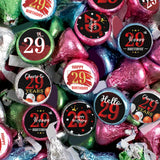 Happy 29th Birthday Party Favor Labels Chocolate Kisses Candy Stickers - Twenty Nine Years Old Birthday Round Candy Sticker Party Favors - Black