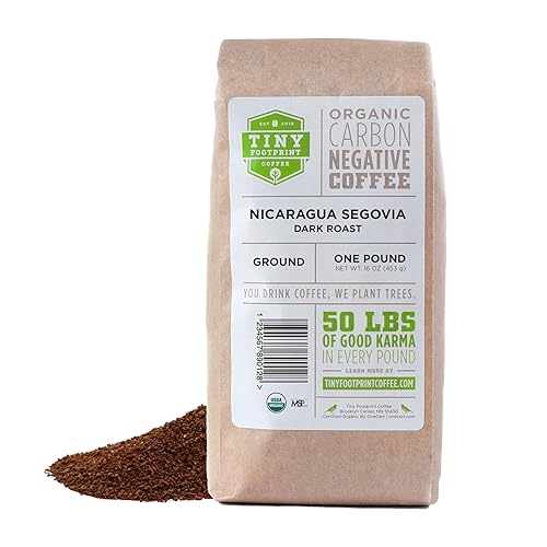 Tiny Footprint Coffee - Nicaragua Segovia, Dark Roast, USDA Organic Coffee - Shade Grown, Fair Trade Certified & Carbon Negative - Ground Coffee, 16