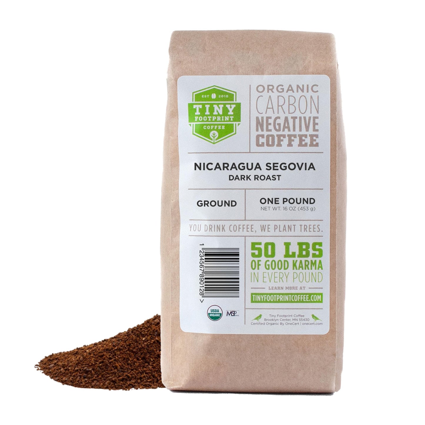 Tiny Footprint Coffee - Nicaragua Segovia, Dark Roast, USDA Organic Coffee - Shade Grown, Fair Trade Certified & Carbon Negative - Ground Coffee, 16