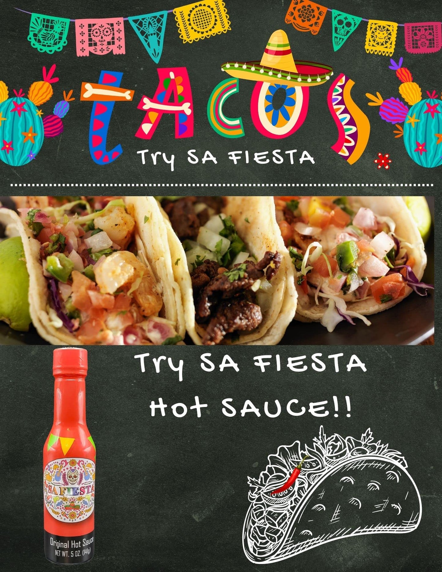 SA Fiesta Hot Sauce, A Perfect Balance of Heat and Flavor, Gourmet, Versatility For All Kinds of Foods, Carolina Reaper Pepper Flavored, Exquisite