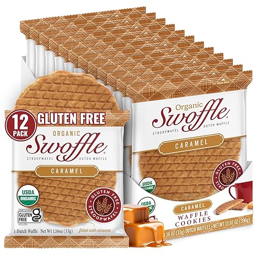 Gluten Free Certified Organic Stroopwafels by Swoffle - Caramel Filled | (12) 1.16oz Wafers | non-GMO, Wheat Free, Kosher, Soy Free, No Dairy, and Nut