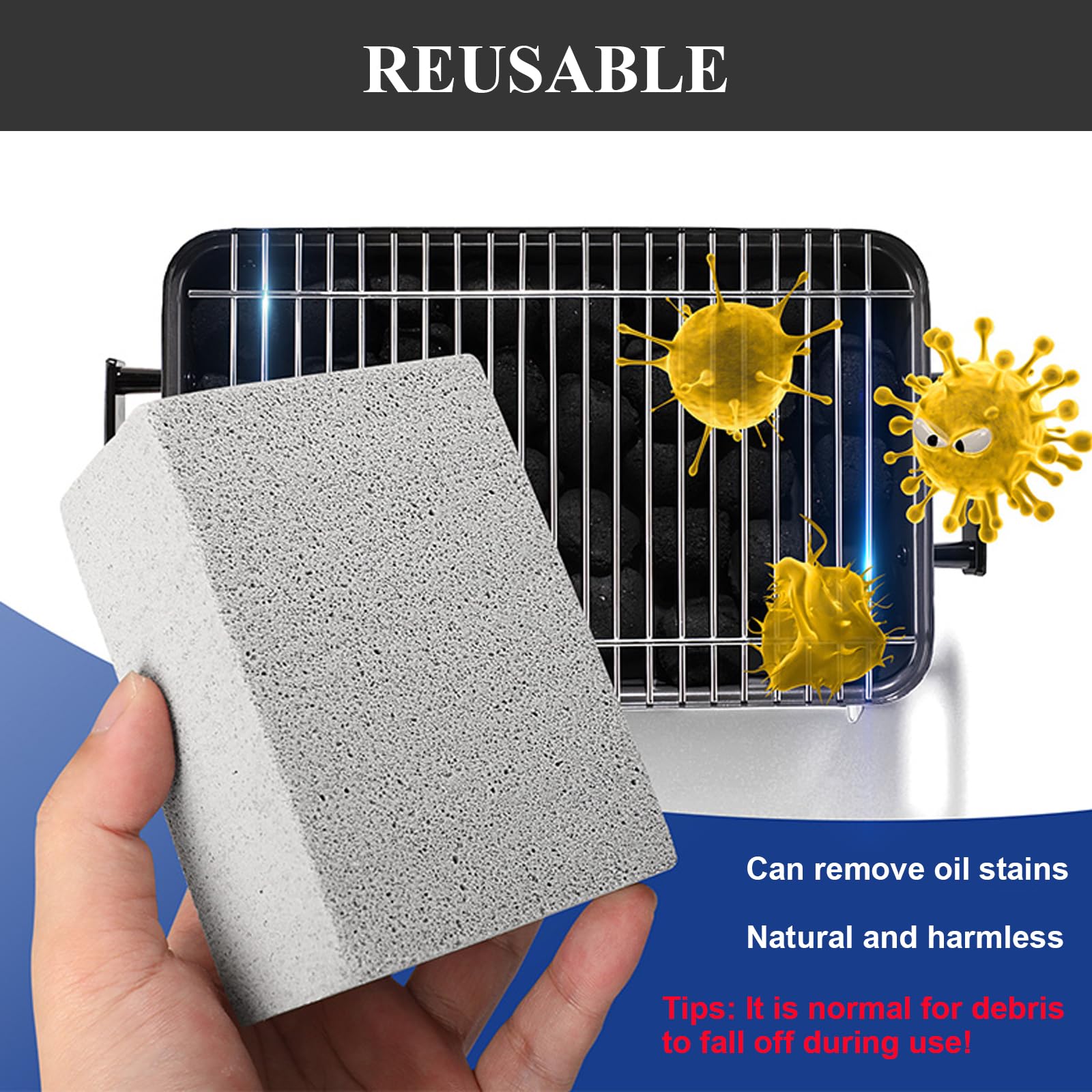 CHIVOLONA Grill Stone Cleaning Brick,Griddle Cleaner Kit Block Pumice Stone,Ecological Grill Brick De-Scaling Stone for Removing Stains BBQ,Stone*4