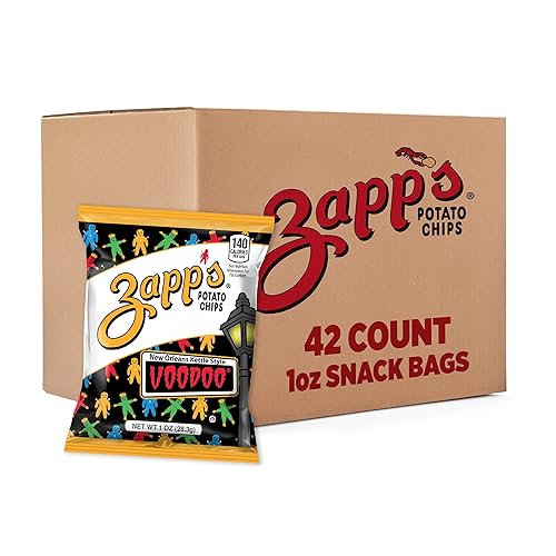 Zapp's New Orleans Voodoo Potato Chips, 42 Count - Crunchy, Gluten Free Snack with Salt, Vinegar, and Smoky BBQ Flavors