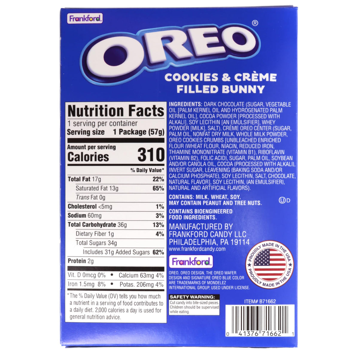 Oreo Cream Filled Chocolate Easter Bunny, Pack of 2, 2 Ounces