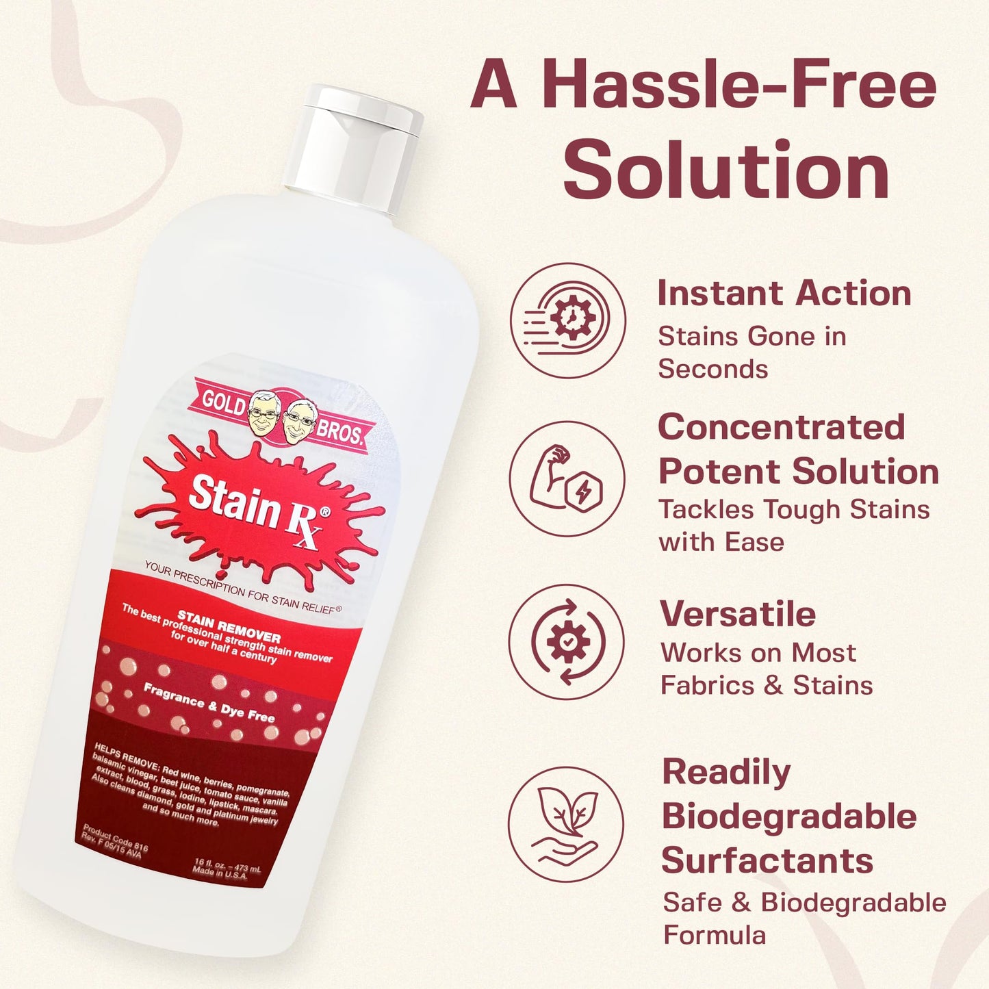 Stain Rx Stain Remover, Effectively Eliminates Stains from Wine, Berries & Blood on Colorfast Fabrics, Carpets, Upholstery & Jewelry, Fragrance