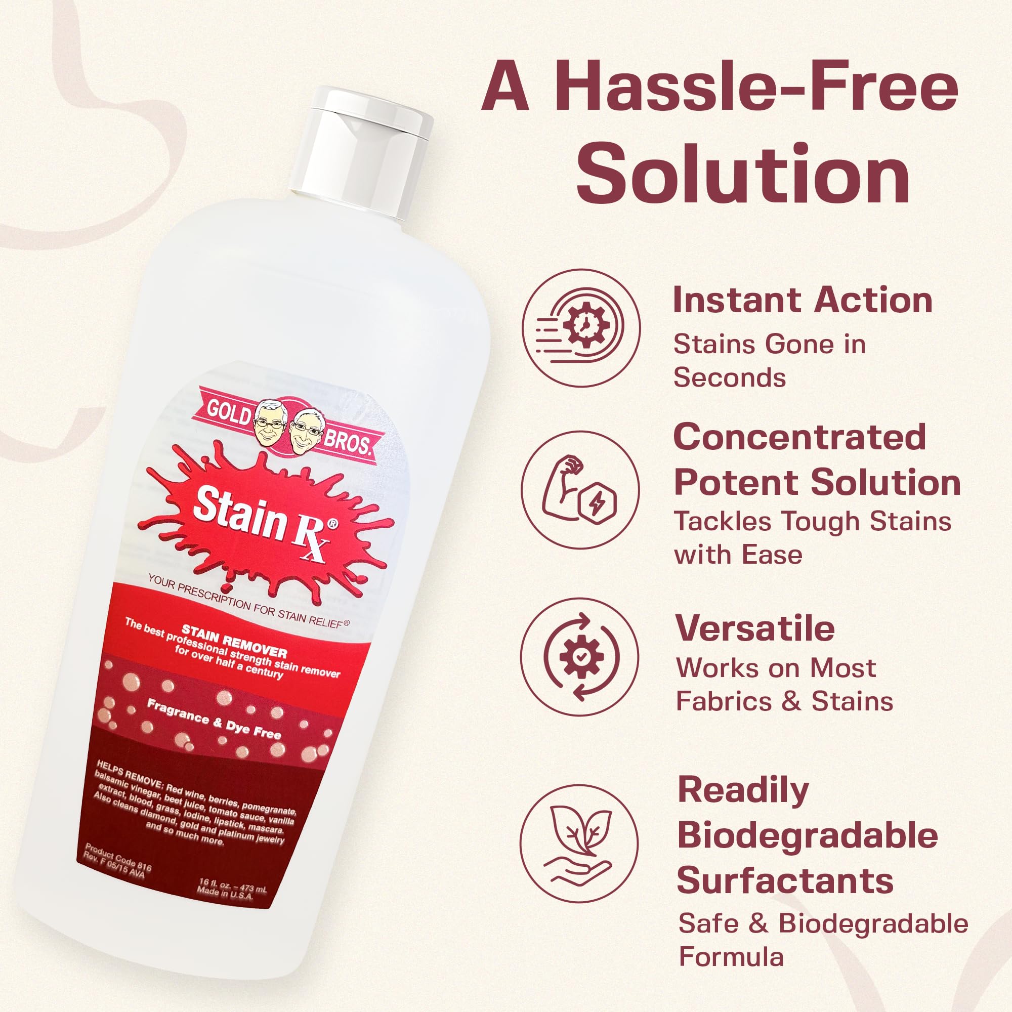 Stain Rx Stain Remover, Effectively Eliminates Stains from Wine, Berries & Blood on Colorfast Fabrics, Carpets, Upholstery & Jewelry, Fragrance