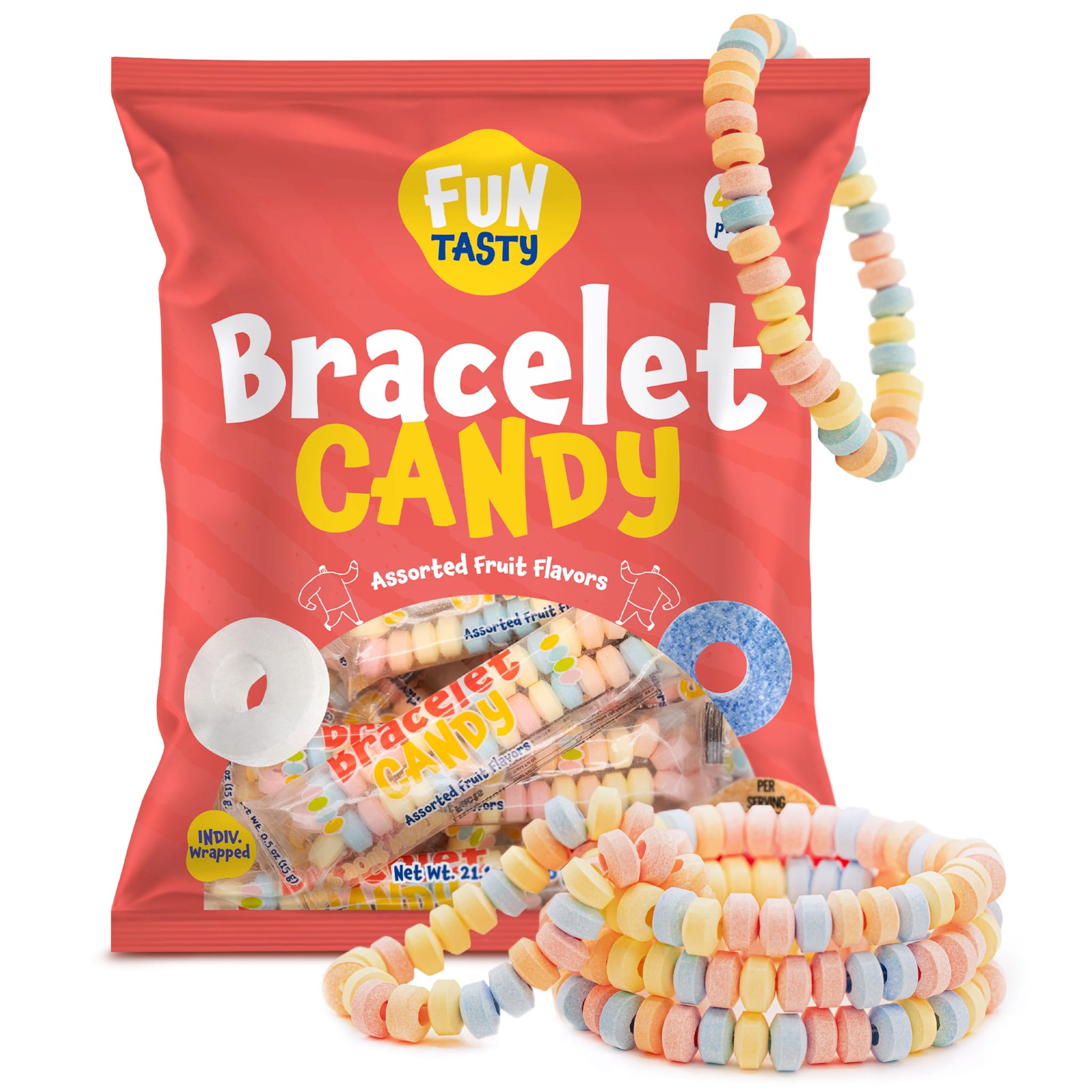 Candy Bracelets - 40 Count Pack - Bulk Candy Individually Wrapped - Candy for Goodie Bags, Party Favors, Birthday Celebrations, and Classroom Rewards