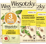 Wissotzky Chamomile Tea with Nana Mint, Herbal Tea (3 Pack - 60 Tea Bags) | Caffeine Free | Soothing Blend | Sleep Support