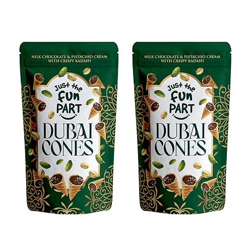 Just The Fun Part | Bite-Size Crispy Mini Waffle Dubai Cones | Filled With Premium Belgian Milk Chocolate & Pistachio Cream with Crispy Kadaifi| 4.23