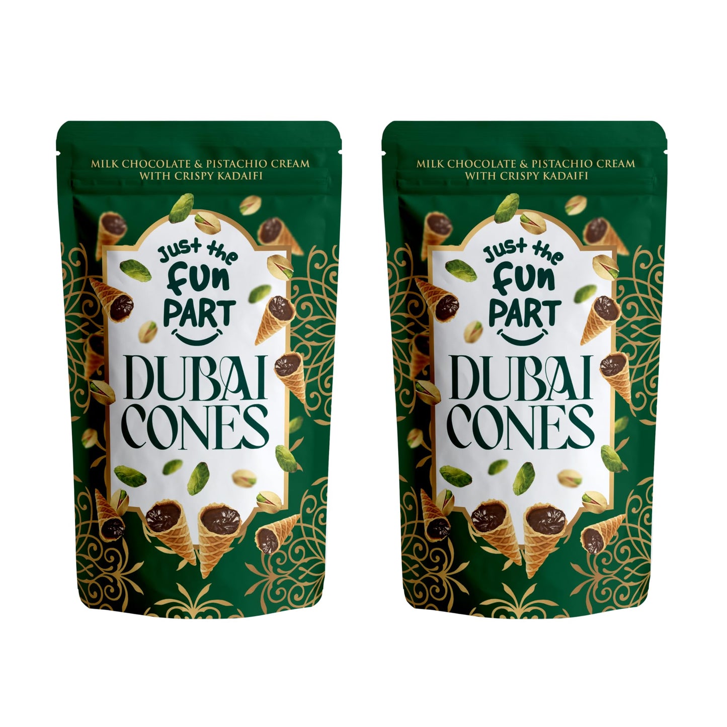 Just The Fun Part | Bite-Size Crispy Mini Waffle Dubai Cones | Filled With Premium Belgian Milk Chocolate & Pistachio Cream with Crispy Kadaifi| 4.23