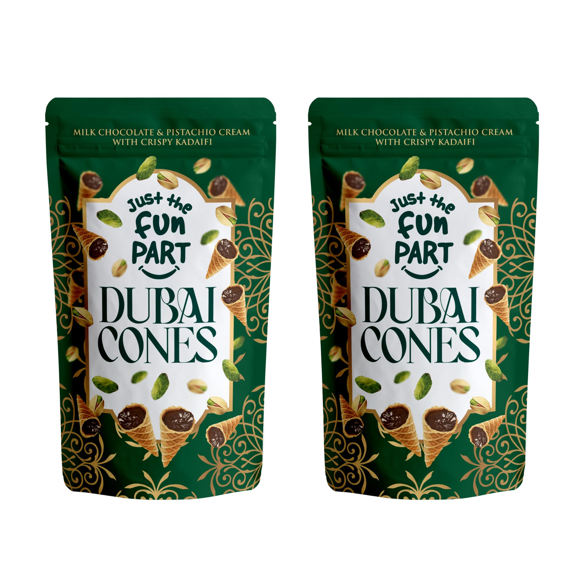 Just The Fun Part | Bite-Size Crispy Mini Waffle Dubai Cones | Filled With Premium Belgian Milk Chocolate & Pistachio Cream with Crispy Kadaifi| 4.23