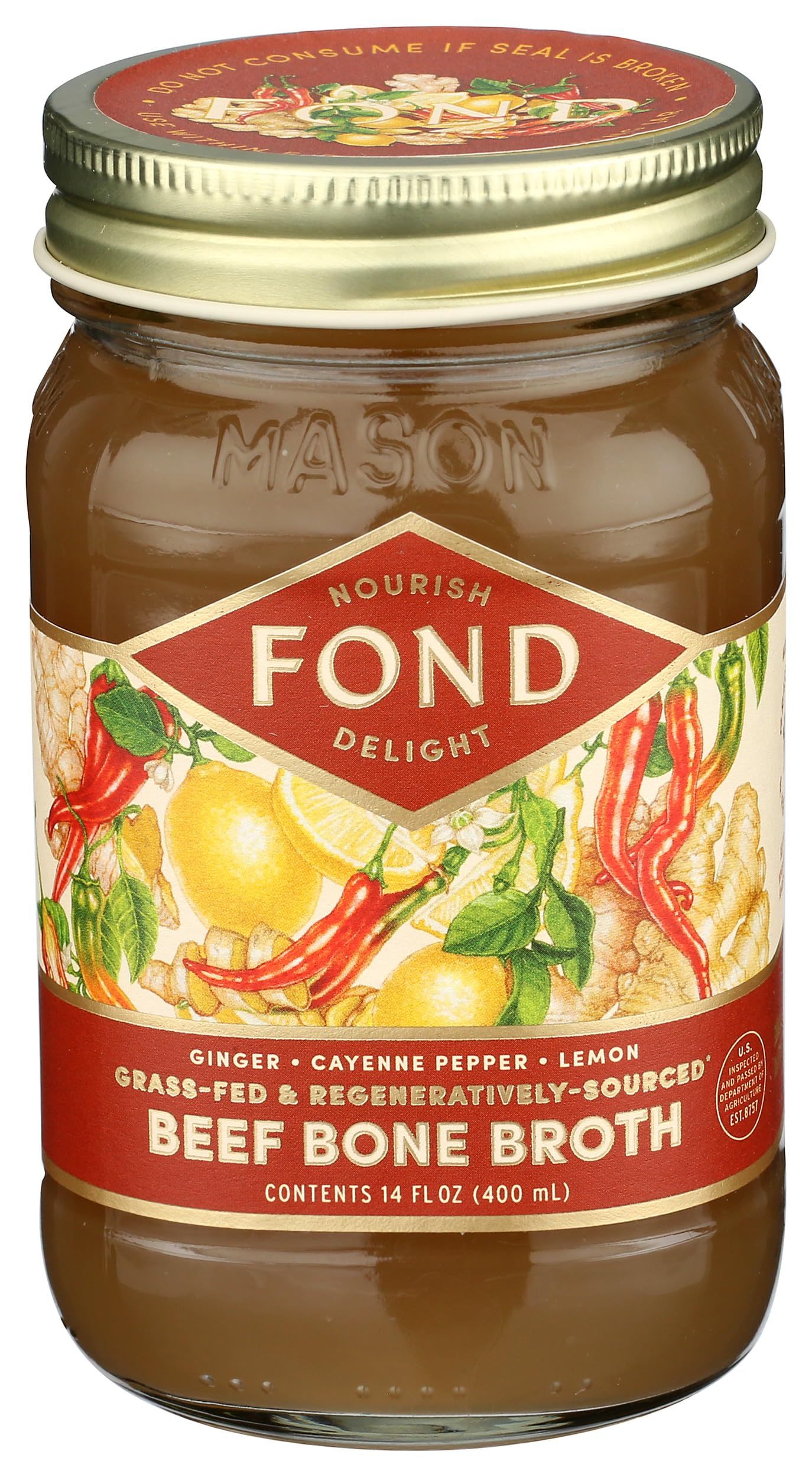 Fond, Bone Broth Beef Ginger Cayenne Lemon, 14 Fl Oz