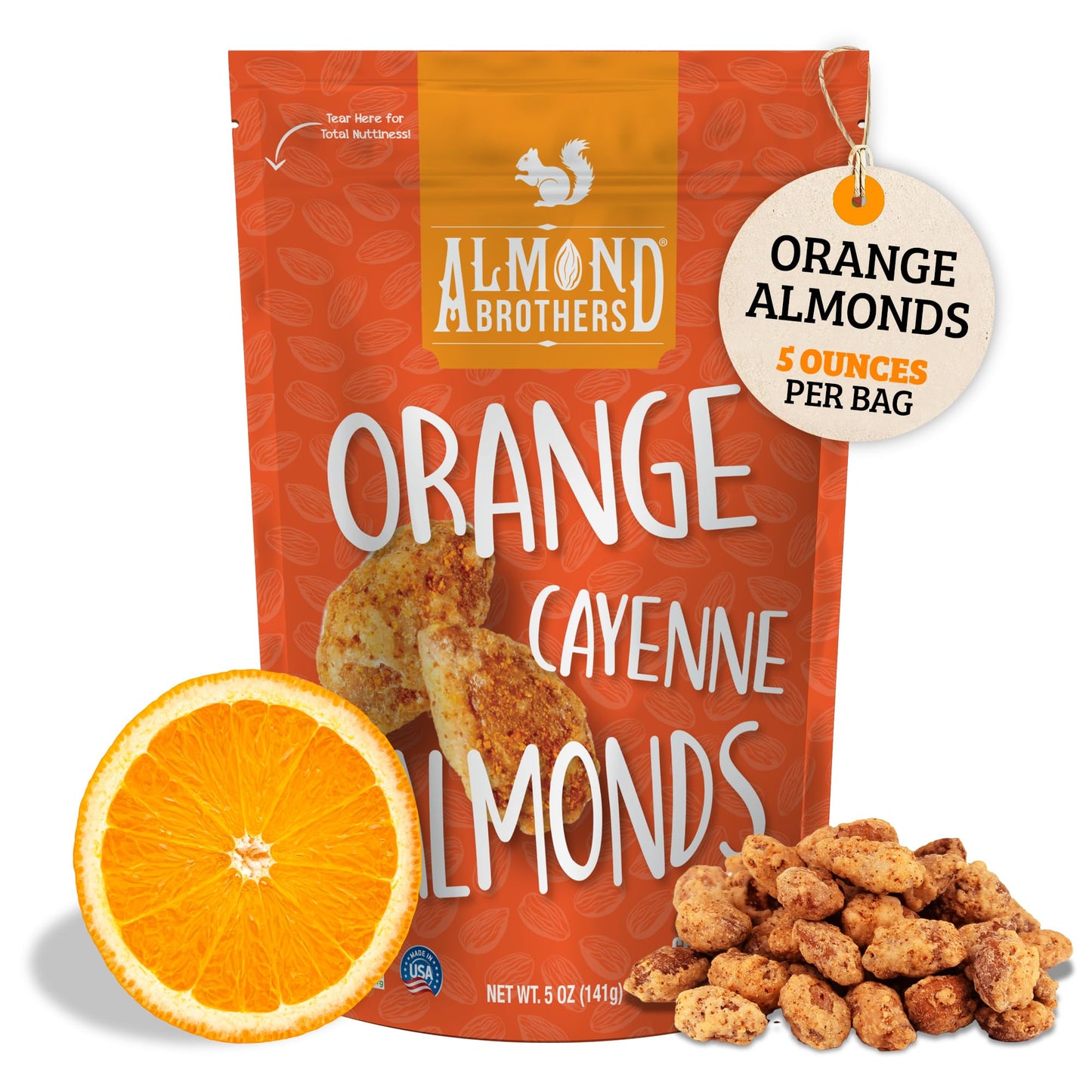 Almond Brothers Roasted Almonds - Pack of 3, 5 oz - Orange Almonds with Cayenne Pepper - Gluten-Free, Non-GMO
