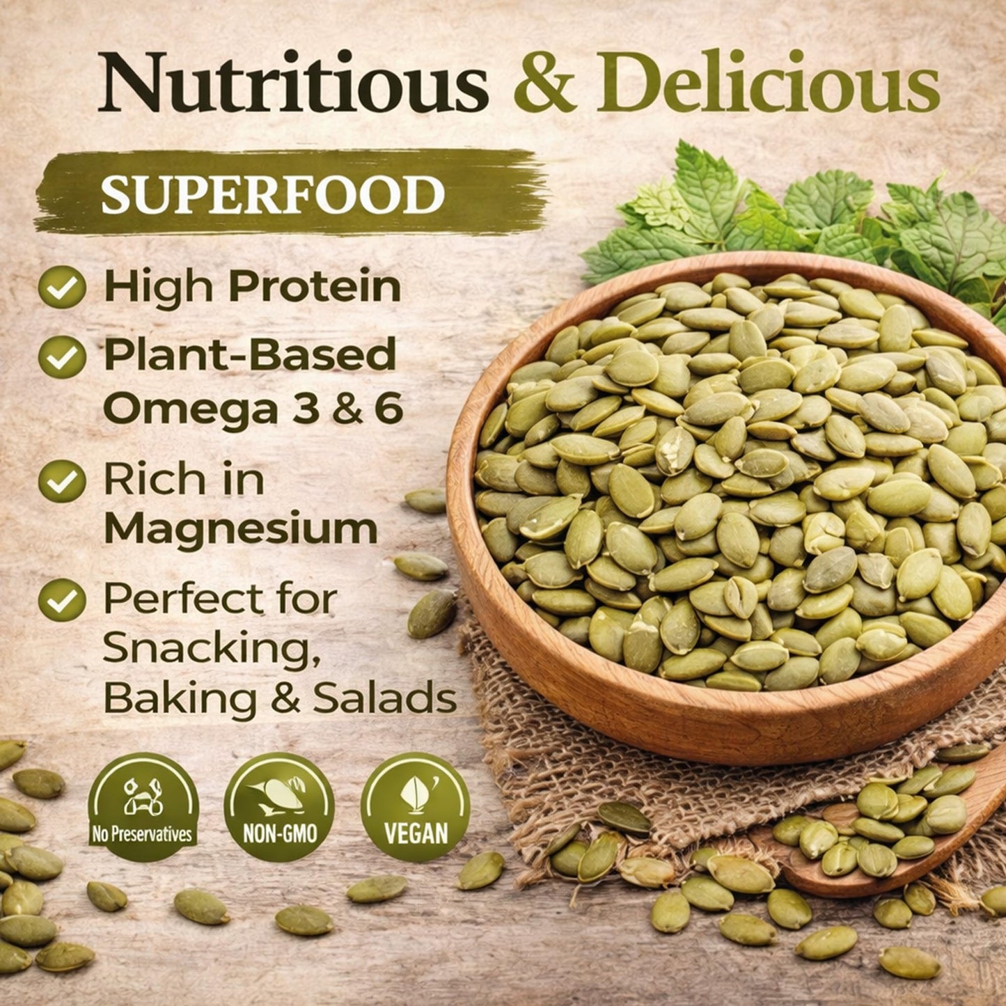 Organic Raw Pumpkin Seeds (Pepitas) - 100% Natural Pumpkin Seeds to Eat, High in Protein, Zinc & Magnesium - Vegan, Keto Friendly Superfood Snack