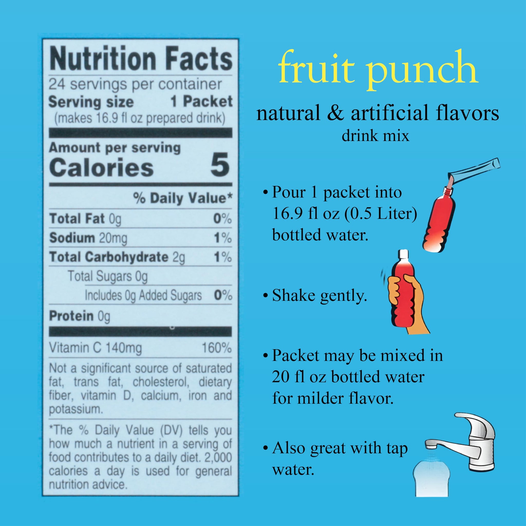 4C Powder Drink Mix Packets, Fruit Punch 1 Pack, 24 Count, Singles Stix On the Go, Refreshing Sugar Free Water Flavorings