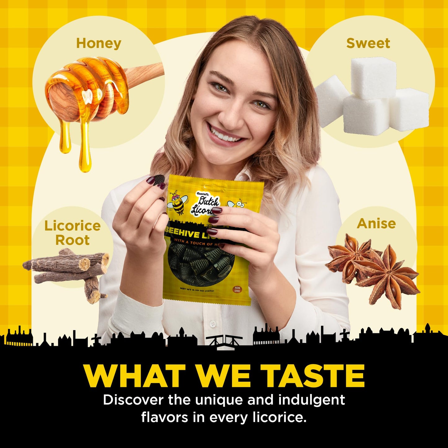Gustaf's Beehive Dutch Licorice Drops - 5.2oz Bag - Sweet Honey Black Licorice Candy - Dutch Candy from Netherlands - Sweet Black Liquorice Treats