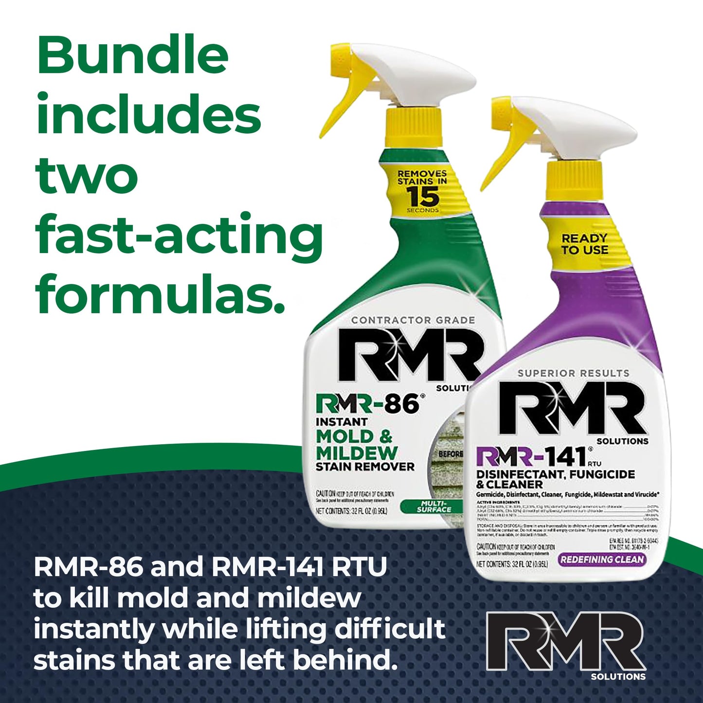 RMR Brands DIY Mold & Stain Remover Bundle, Complete Mold Killer & Mildew Prevention Kit, Disinfectant Spray, Includes 2-32 fluid ounce Bottles