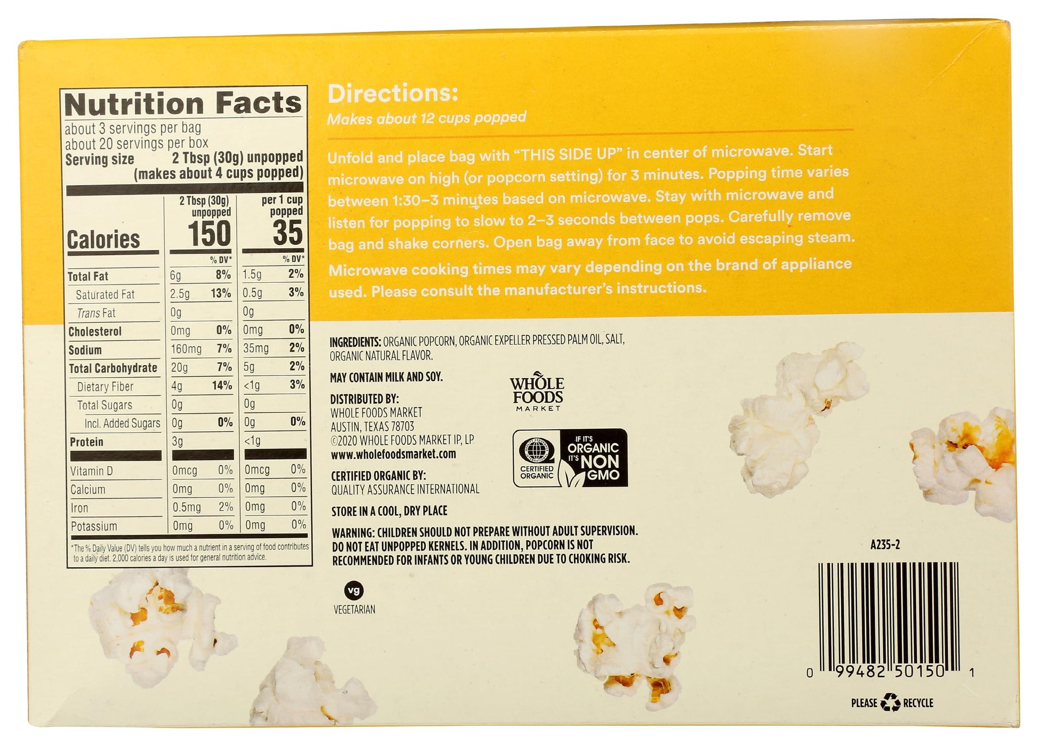 365 by Whole Foods Market, Organic Microwave Popcorn, 21 Ounce