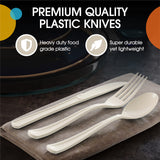 Party Solids Ivory Plastic Knives 100 Pieces Ivory Knives Disposable Utensils Heavy Duty Plastic Cutlery Set Disposable Cutlery Sets Flatware Sets