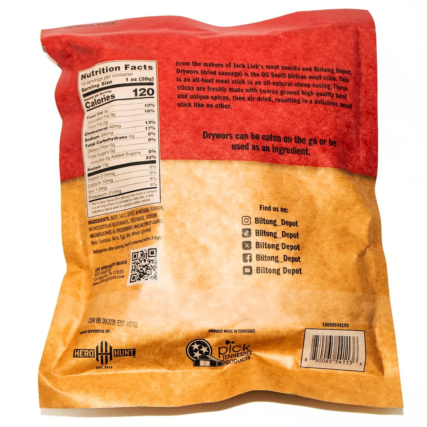 Biltong Depot Crown Drywors - 1lb (16oz) | Air-Dried Beef Snack Sticks | High Protein | Paleo and Keto Friendly | Zero Sugar | Gluten Free | No