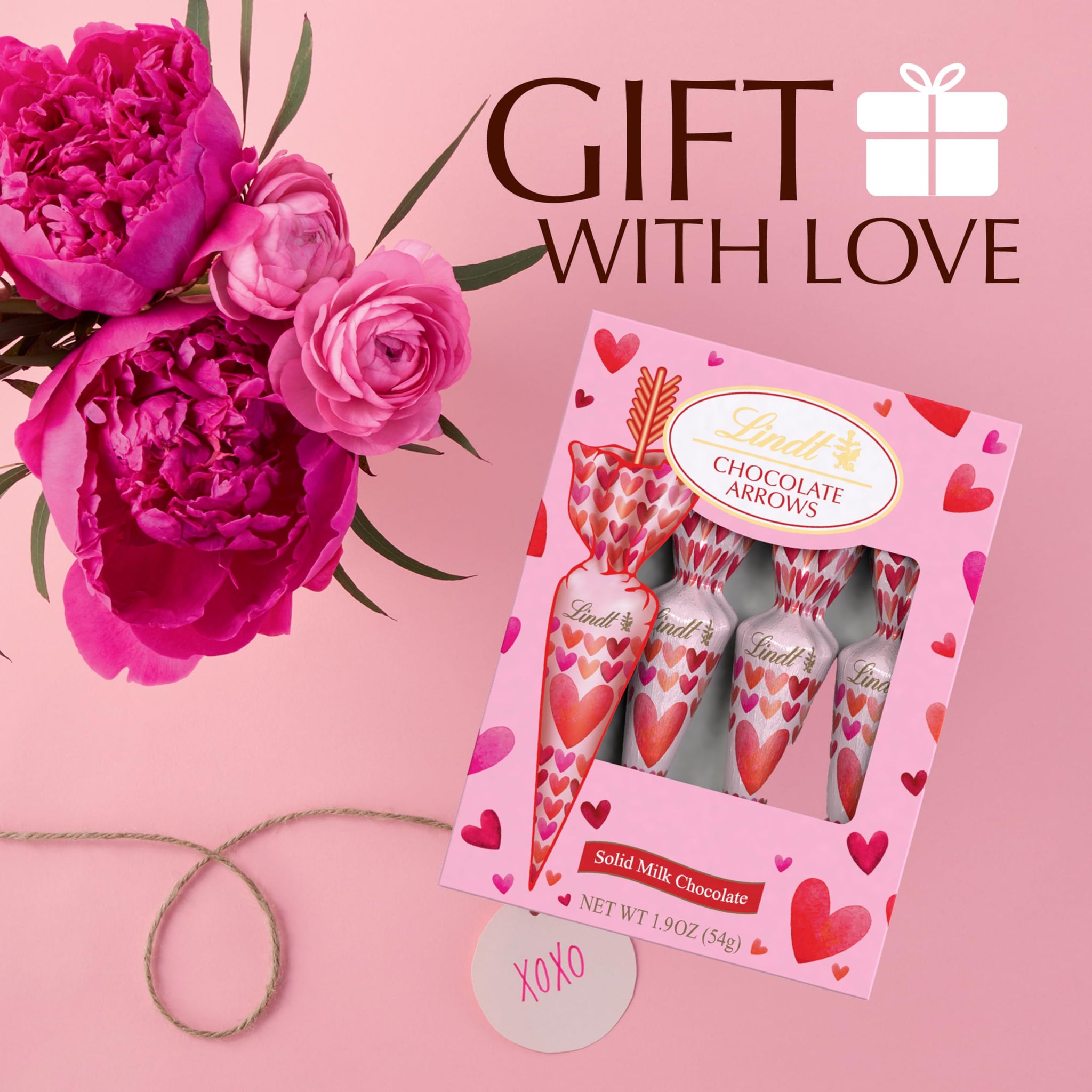 Lindt Chocolate Arrows, Valentine's Arrow-shaped Solid Milk Chocolate on a Stick, 4 Pack