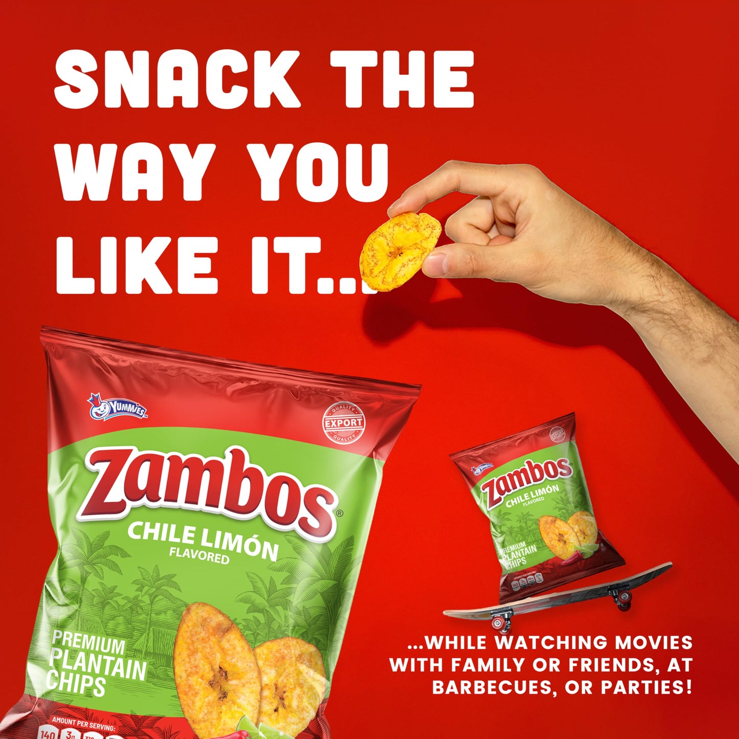 Zambos Chile Limón Plantain Chips, 1 oz - Crunchy Snack, Gluten Free - Bold Chili Lime Flavor (Pack of 18)