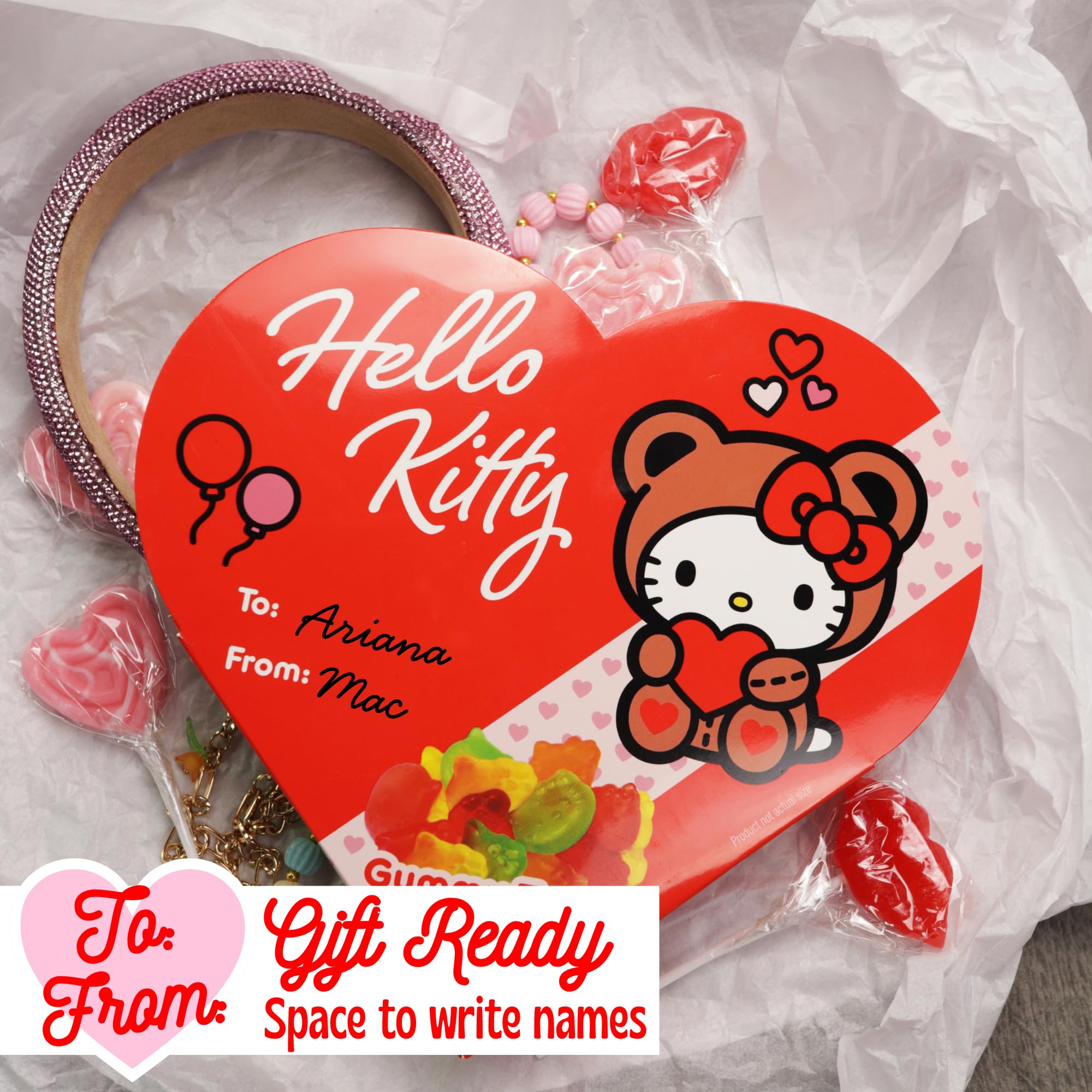 Hello Kitty Valentine's Heart Box, Gummy Fruit Flavored Candy Inside, To/From Section for Gifting, 5 Ounces