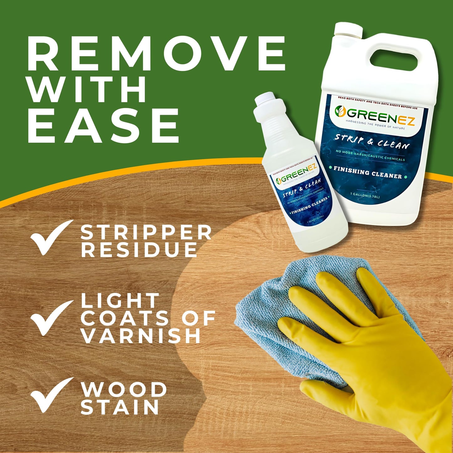 GREENEZ Cleaner | Heavy-Duty Stripper Residue & Grease Remover for Wood | Concentrated Kitchen Degreaser & Stain Remover | Prepares Surfaces for New